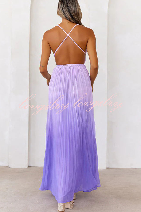 Love Letter To You Pleated Gradient Print Back Tie-up Slit Maxi Dress