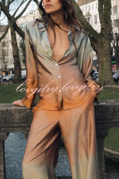 Fashionable Gradient Print Lapel Long Sleeve Casual Shirt
