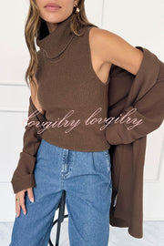 Comfortable Season Ribbed Knit Turtleneck Sleeveless Relaxed Sweater