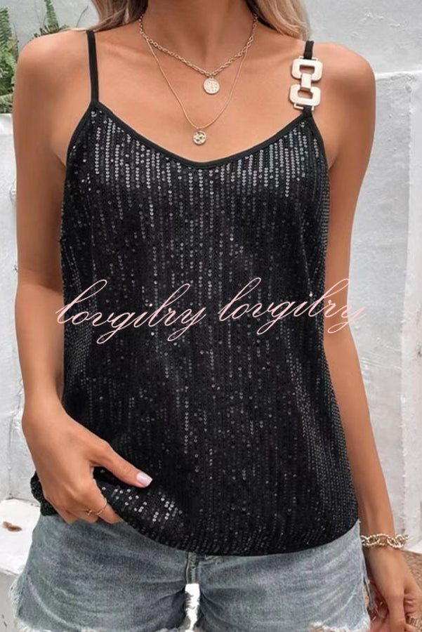 Dreamy and Dazzling Solid Sequin Buckle Cami Top