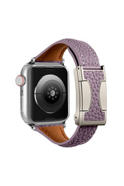Fashionable Genuine Leather Lychee Pattern Double C Magnetic Buckle Watch Strap