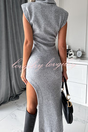 Fashion Trend High Neck Sleeveless Slit Irregular Midi Dress