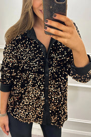 Fashion Velvet Sequined Loose Casual Long-sleeved Shirt