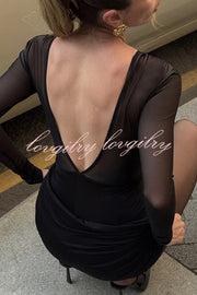 Sexy Mesh See-through Long-sleeved Backless Pleated Rompers