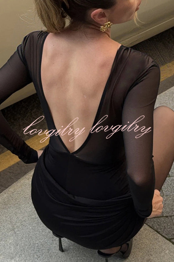 Sexy Mesh See-through Long-sleeved Backless Pleated Rompers