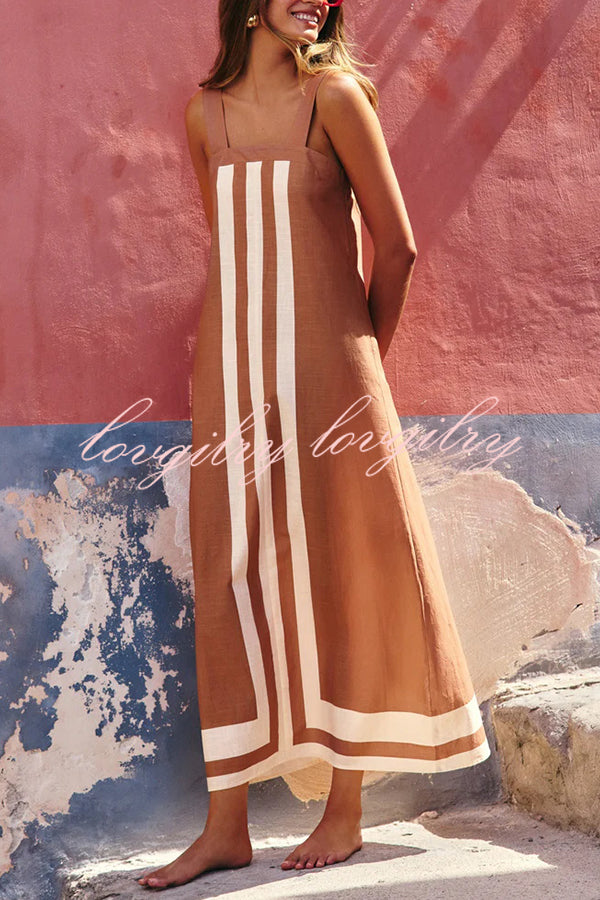 Striped Print Resort Style Casual Sling Maxi Dress