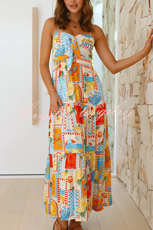 Radiant As Always Unique Print Front Tie-up Slip Maxi Dress