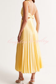 Summer Social Stain Pleated Cutout Waist Midi Dress