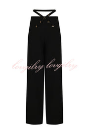 Leia High Neck Button Bell Sleeve Top and Cutout Waist Metal Pocketed Flare Pants Set