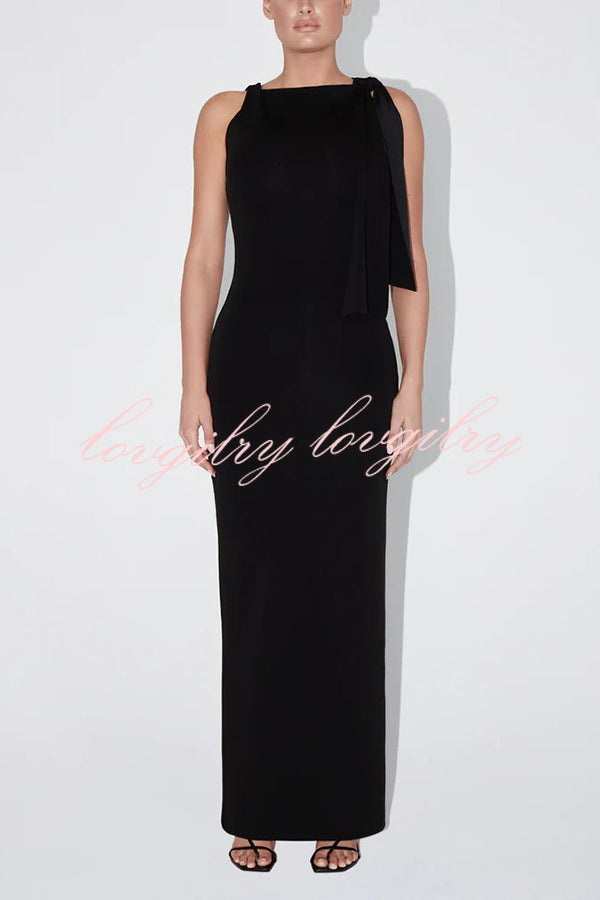 Buttery Soft Knot Boat Neck Stretch Maxi Dress