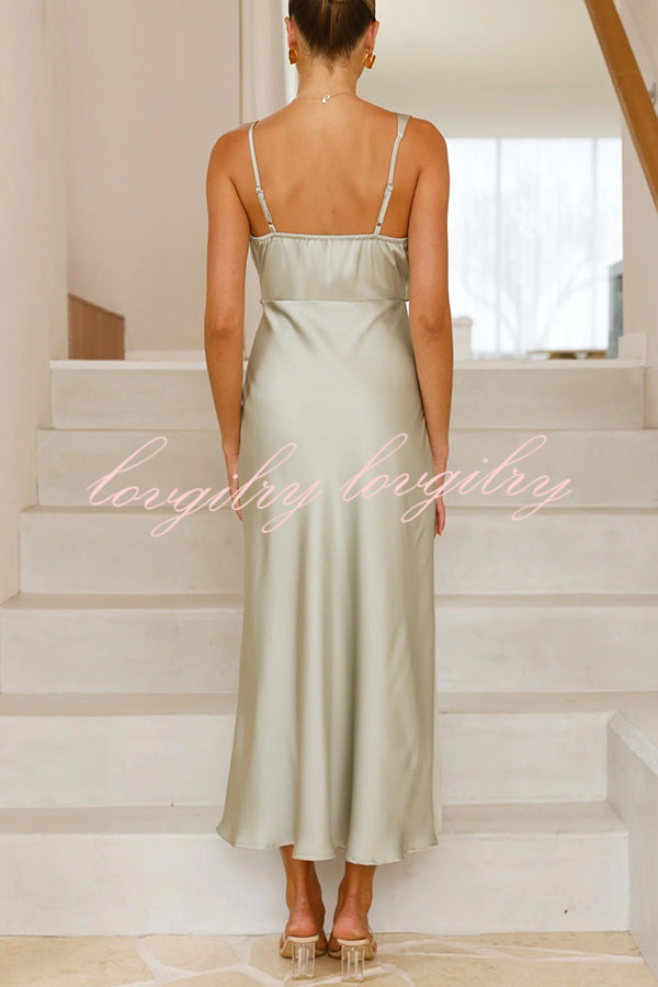 Satin Solid Color Elegant Sling Waist Open Back Maxi Dress