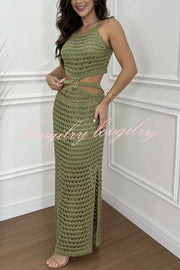 Stunning Gaze Knit Texture Waist Cutout Stretch Maxi Dress