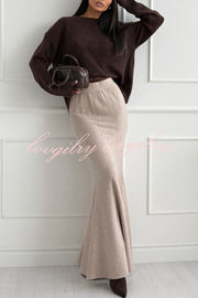 Caitlin Knit Stretch Fabric High Waist Fishtail Casual Maxi Skirt