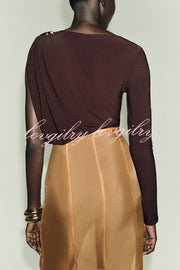 After Party Energy Brooch Detail One Sleeve Ruched Drape Stretch Bodysuit