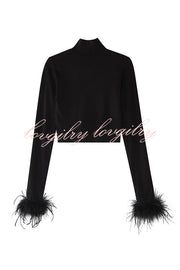 Delightful Feather Turtleneck Long Sleeve Top