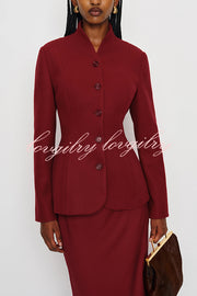 Retro Dramatic Stand Neck Button Up Long Sleeve Curved Waist Jacket