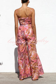 Botanical Print Strappy Resort Style Wide-leg Pants Jumpsuit