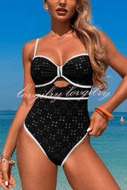 Fashion Contrast Color Hollow Stretch One-piece Swimsuit