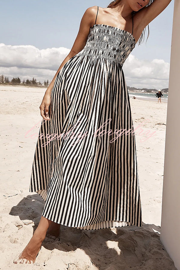 Mariela Stripe Smocked Bust Pocketed Slip Loose Maxi Dress