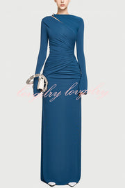 Stylish Long-sleeved Slim-fit Pleated Elegant Maxi Dress