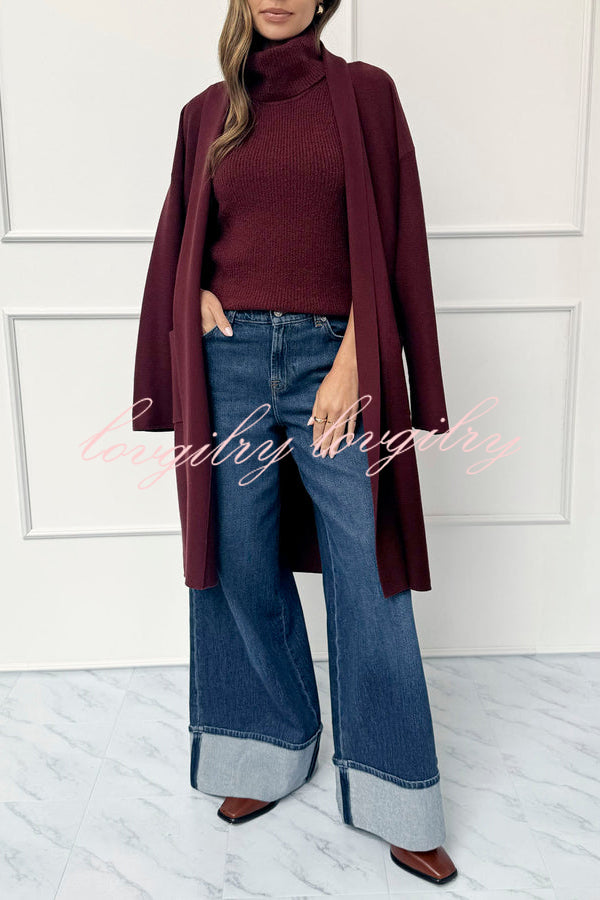 Comfortable Season Ribbed Knit Turtleneck Sleeveless Relaxed Sweater