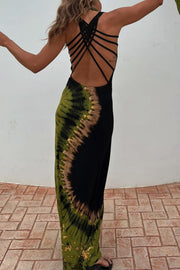 Summer Adventures Tie-dye Print Back Lace-up Stretch Maxi Dress