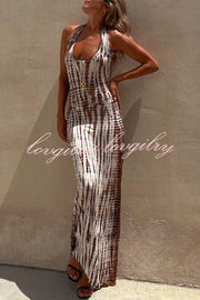 Summer Adventures Tie-dye Print Back Lace-up Stretch Maxi Dress