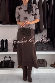 Jensin Knit Satin Bow Detail Short Sleeve Crop Sweater