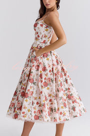 Fairy Tale Gorgeous Italian Rose Print Tulle Slip Midi Dress