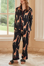 Giraffe Print Home Long-sleeved Two-piece Set