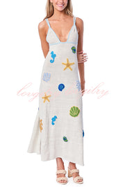 Beach Shell Printed Sling Vacation Style Loose Maxi Dress