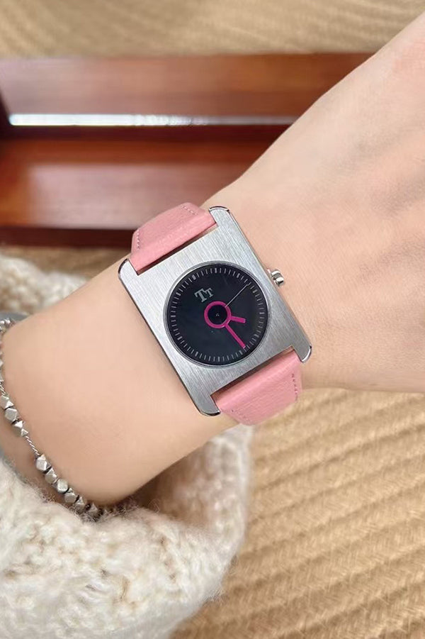 Square Steel Case Dopamine Color Matching Leather Strap Watch