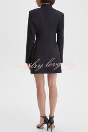 Kayleen Stand V-neck Decorative Metal Button Long Sleeve Pocket Blazer Mini Dress