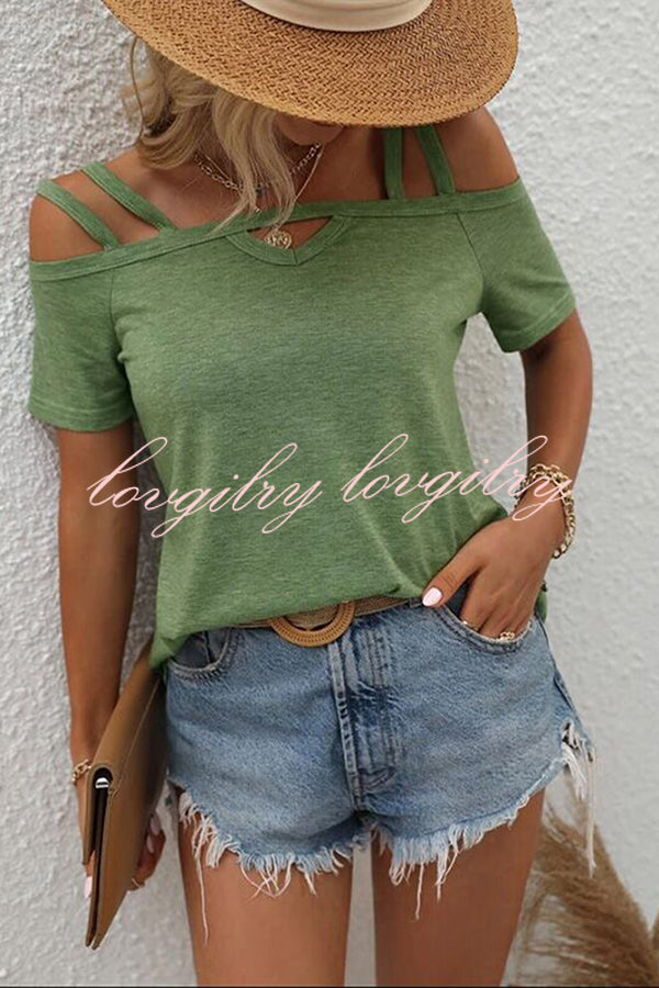 Solid Color Cold Shoulder Casual T-shirt