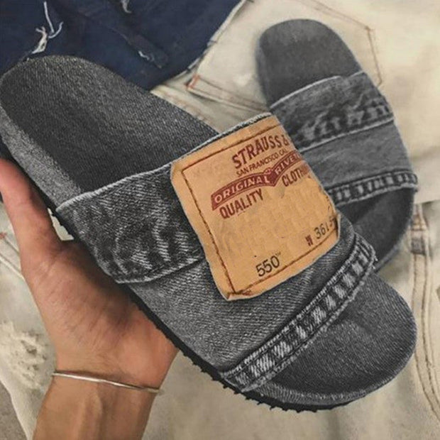 Denim Open Toe Slippers