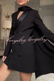 Eve Satin Lapel Draped Neckline Button Long Sleeve Blazer Mini Dress