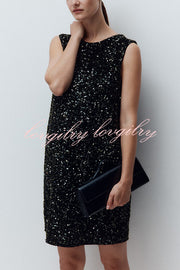 Glam Season Velvet Sequin Back Oversized Bow Design Sleeveless Loose Mini Dress