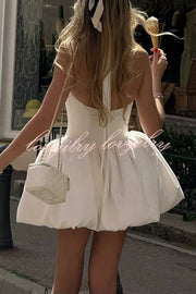 Fashionable Temperament Halter Backless Slim Mini Puffy Dress