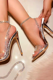 Fashionable Rhinestone High Heel Slingback Open Toe Sandals