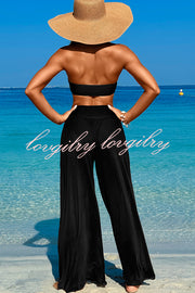 Solid Color Loose Metal Buckle Beach Pants