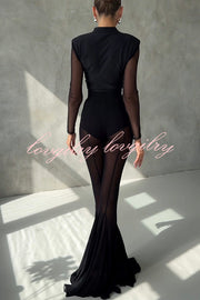 Deep Chic Mesh High Rise Elastic Waist Fishtail Stretch Pants