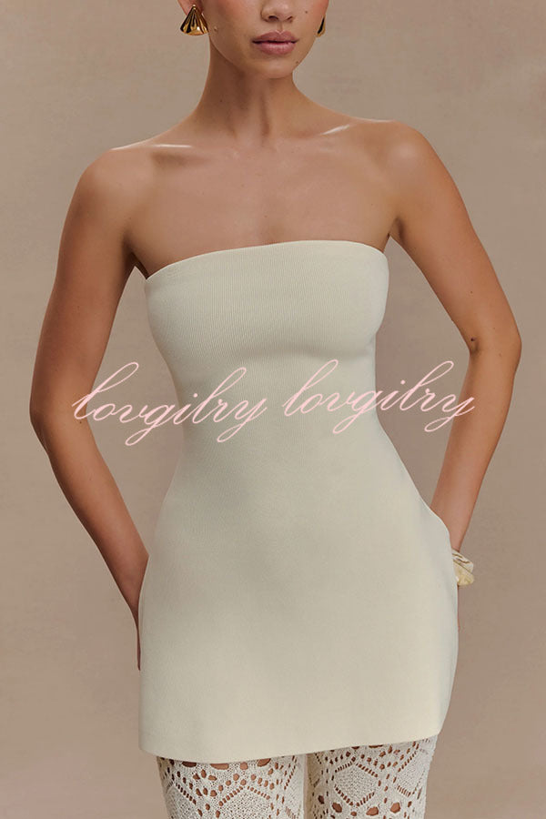Anette Bandage Knit Strapless Stretch A-line Midi Top