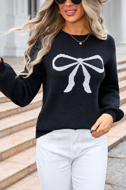 Fashionable Round Neck Long Sleeve Knitted Bow Sweater