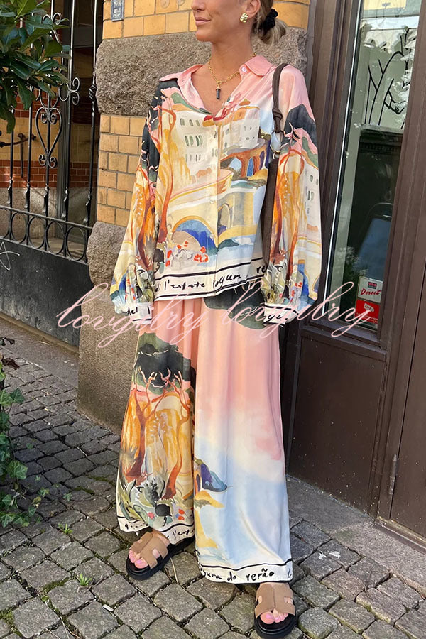 Ellison Unique Print Elastic Waist Pocketed Wide Leg Pants