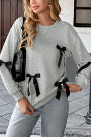 Fashionable Ribbon Bow Decorated Round Neck Loose Sweatshirt