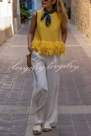 Solid Color Round Neck Sleeveless Hollow Tassel Loose Vest