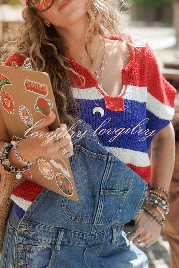 Independence Day Colorway Sleeveless Casual Knitted Sweater