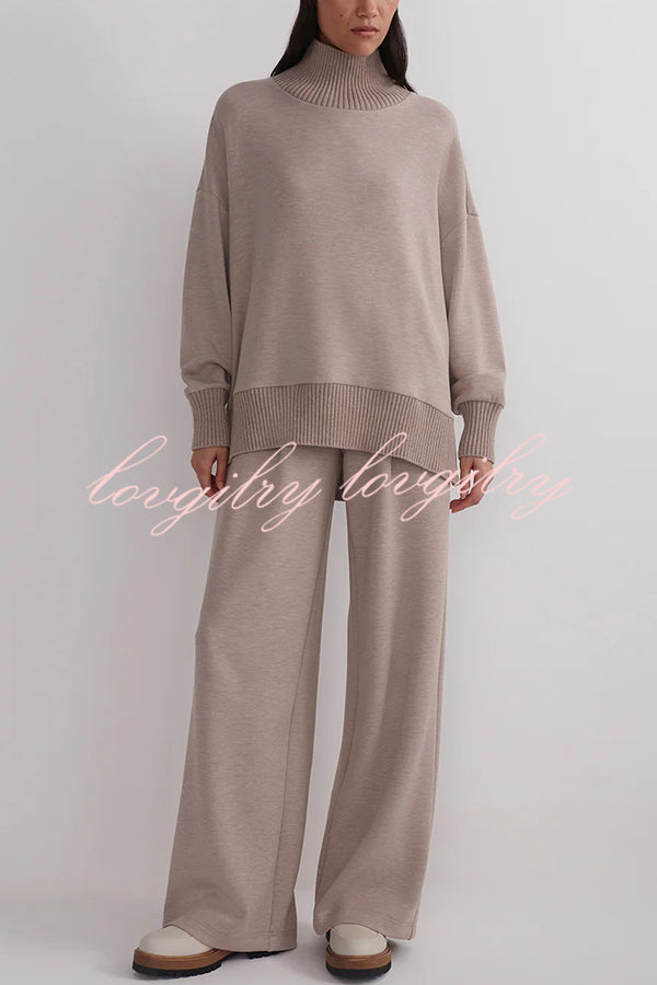 Berner High-Neck Long Sleeve Side Zipper Sweatshirt and Elastic Waist Pocketed Loose Pants Set