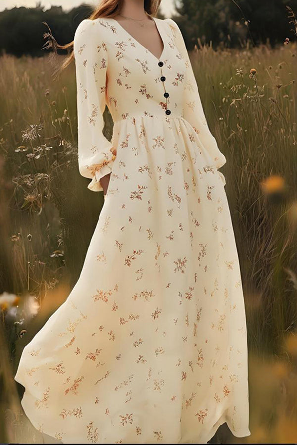 Floral Print Casual Long-Sleeved Holiday Maxi Dress