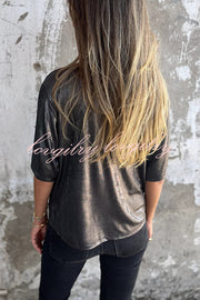 Metallic Solid Color Round Neck Short-sleeved Loose T-shirt